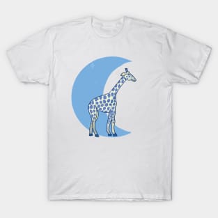 Giraffe Crescent Moon - Blue T-Shirt